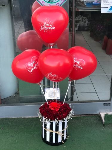 4 Kalp Balon 20  Kutu Gül